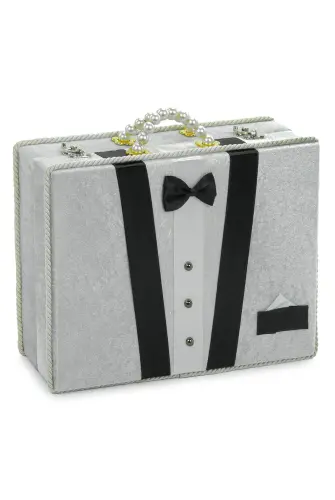Çeyizlik Damat Bohçası Kutusu Kadife Sandık Gri - 1