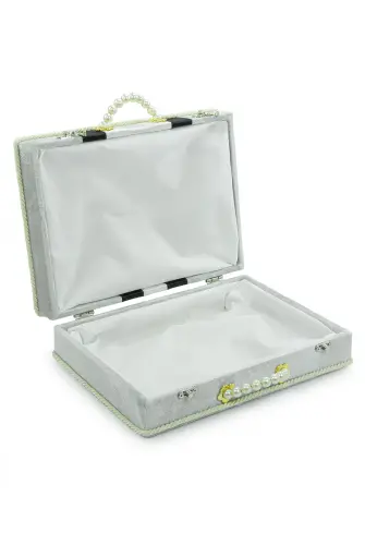 Çeyizlik Damat Bohçası Kutusu Kadife Sandık Gri - 3