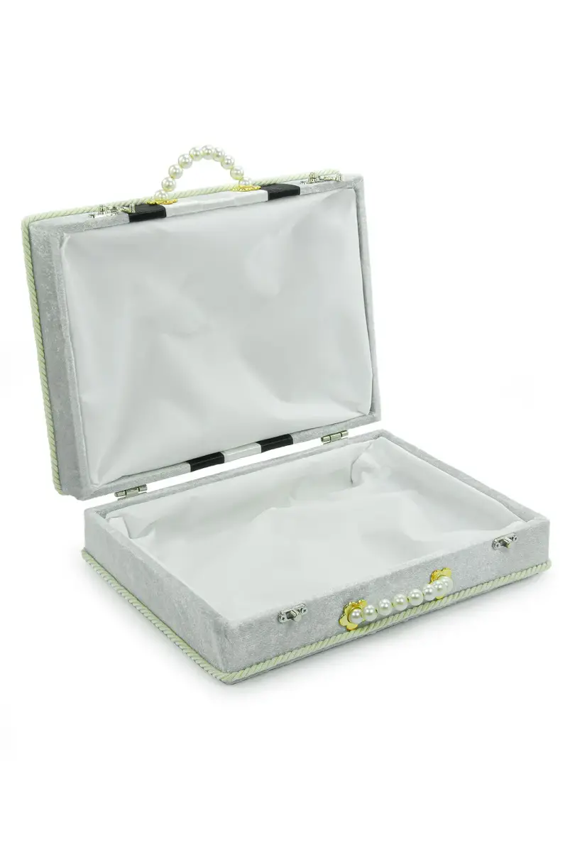 Çeyizlik Damat Bohçası Kutusu Kadife Sandık Gri - 3