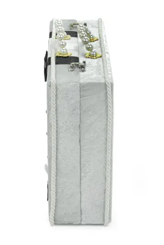 Çeyizlik Damat Bohçası Kutusu Kadife Sandık Gri - 4