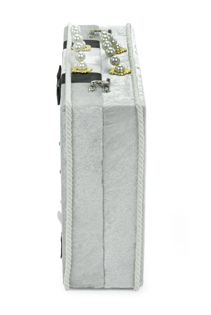 Çeyizlik Damat Bohçası Kutusu Kadife Sandık Gri - 4