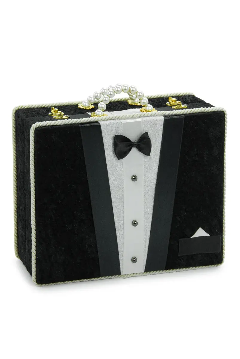 Damat Bohçası İçin Çeyizlik Kadife Sandık Siyah - 2