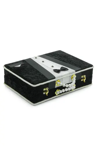 Damat Bohçası İçin Çeyizlik Kadife Sandık Siyah - 3