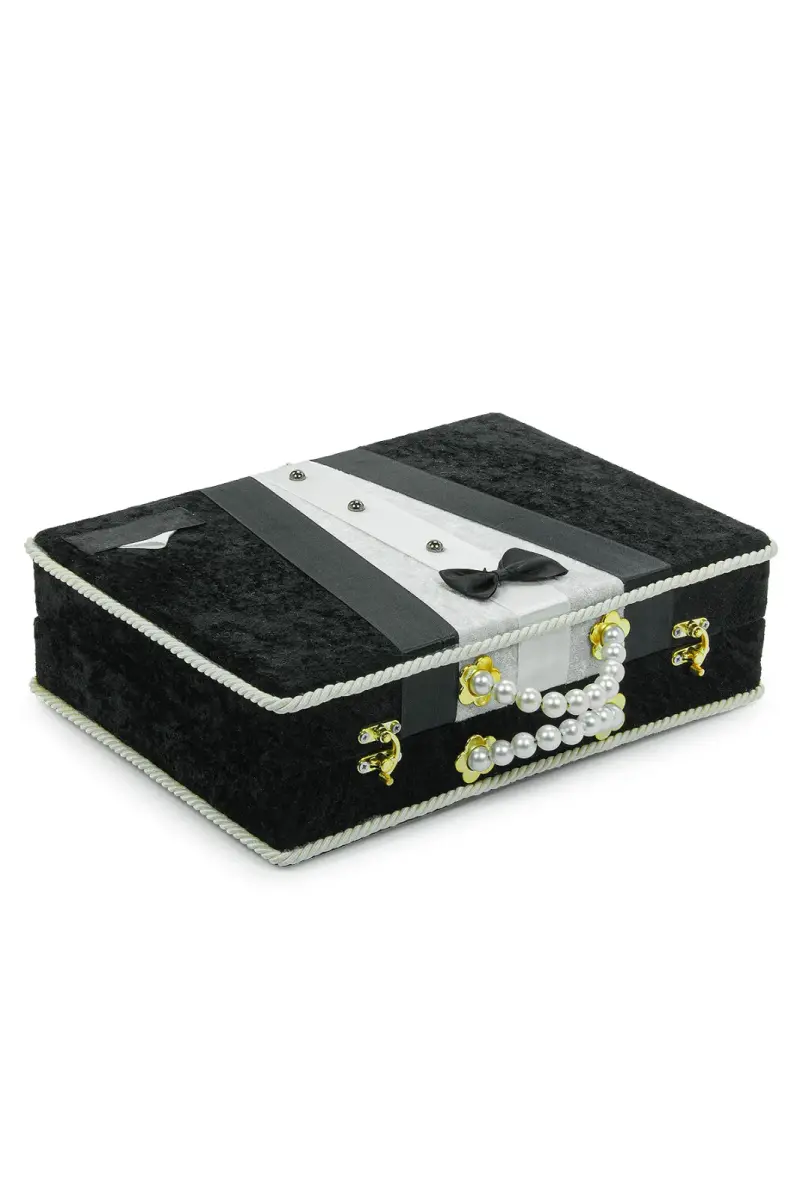 Damat Bohçası İçin Çeyizlik Kadife Sandık Siyah - 3