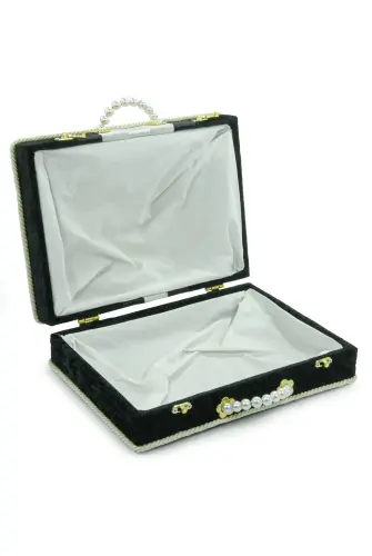 Damat Bohçası İçin Çeyizlik Kadife Sandık Siyah - 4