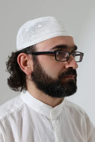 Dantel Detaylı Namaz Takkesi, Makine Örgüsü Takke Beyaz - 3