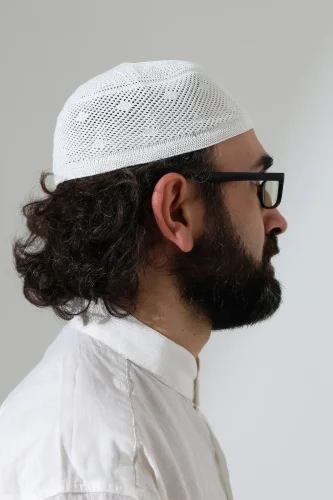 Dantel Detaylı Namaz Takkesi, Makine Örgüsü Takke Beyaz - 5