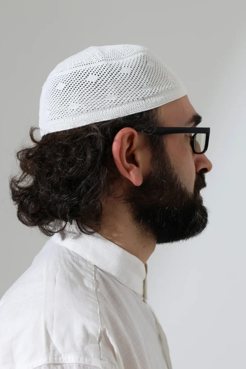 Dantel Detaylı Namaz Takkesi, Makine Örgüsü Takke Beyaz - 5