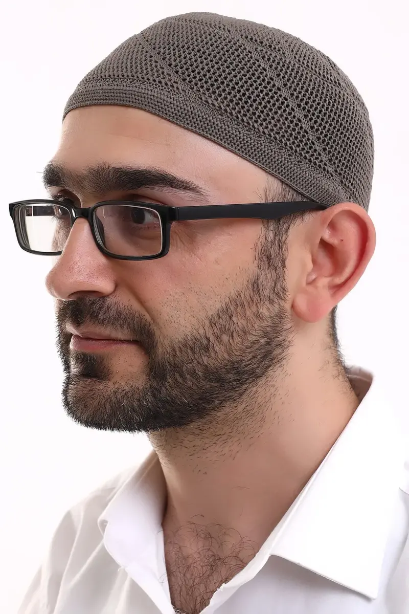 Dantel Pamuklu Triko Makine Örme Takke Açık Kahve - 1