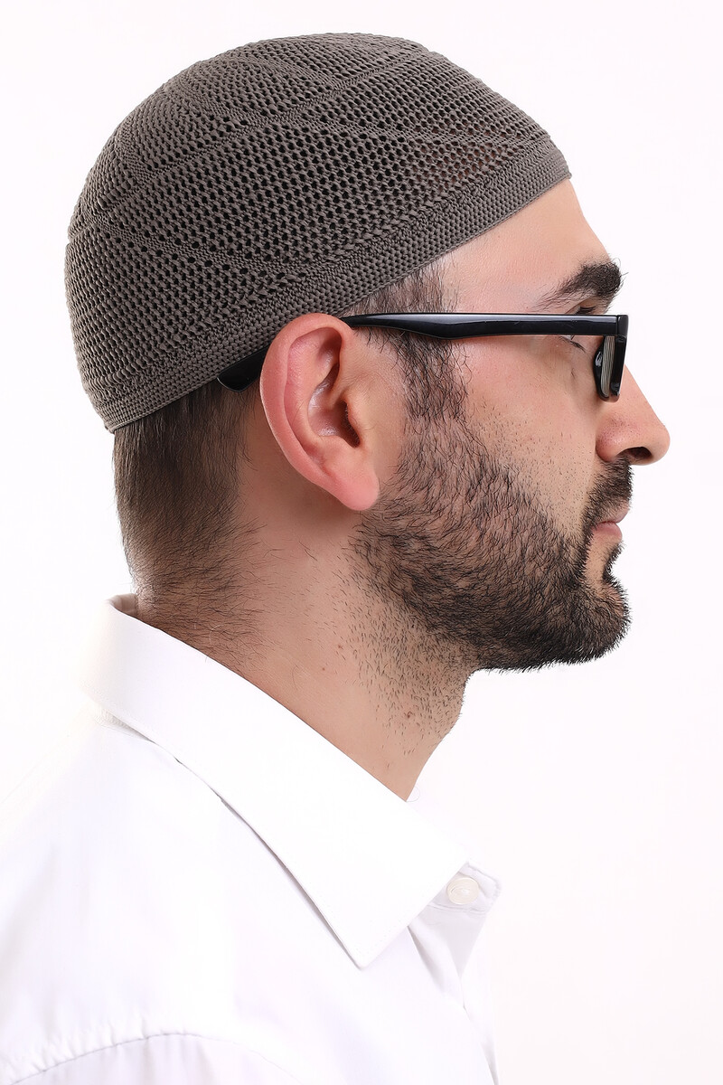 Dantel Pamuklu Triko Makine Örme Takke Açık Kahve - 4