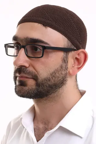 Dantel Pamuklu Triko Makine Örme Takke Kahve 