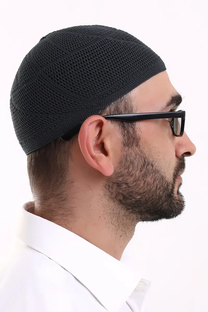 Dantel Pamuklu Triko Makine Örme Takke Siyah - 2