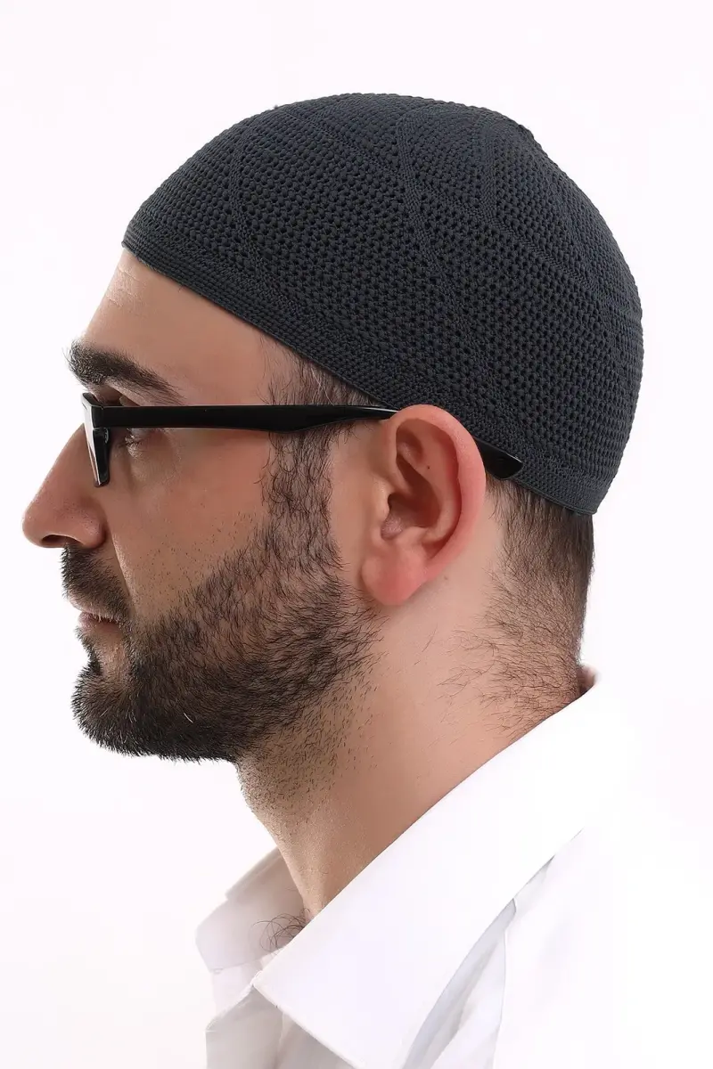 Dantel Pamuklu Triko Makine Örme Takke Siyah - 4