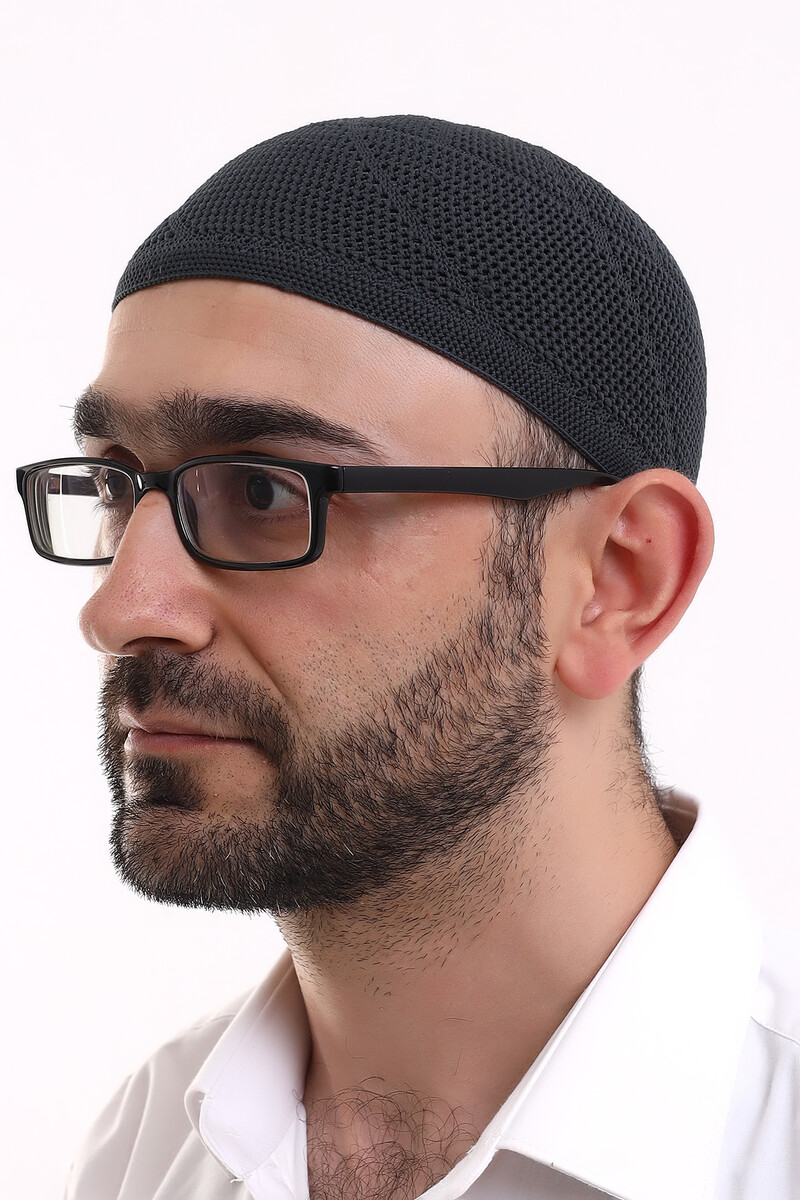 Dantel Pamuklu Triko Makine Örme Takke Siyah - 1