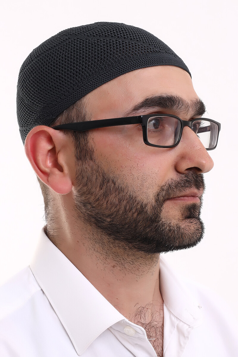 Dantel Pamuklu Triko Makine Örme Takke Siyah - 3