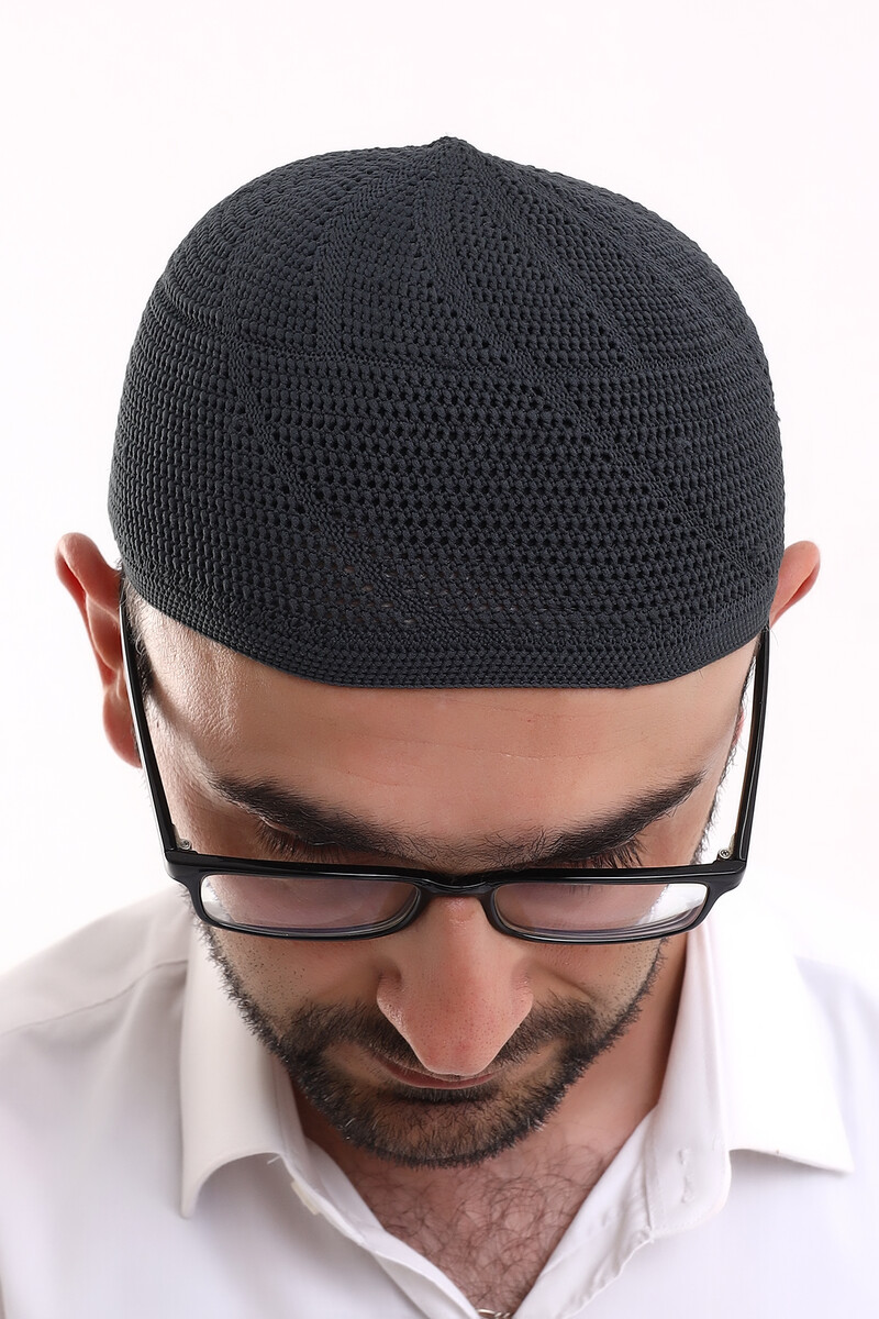 Dantel Pamuklu Triko Makine Örme Takke Siyah - 6