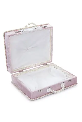 Dantel Süslemeli İnci Kulplu Çeyizlik Gelin Bohça Sandık - Pembe - ihvanonline (1)