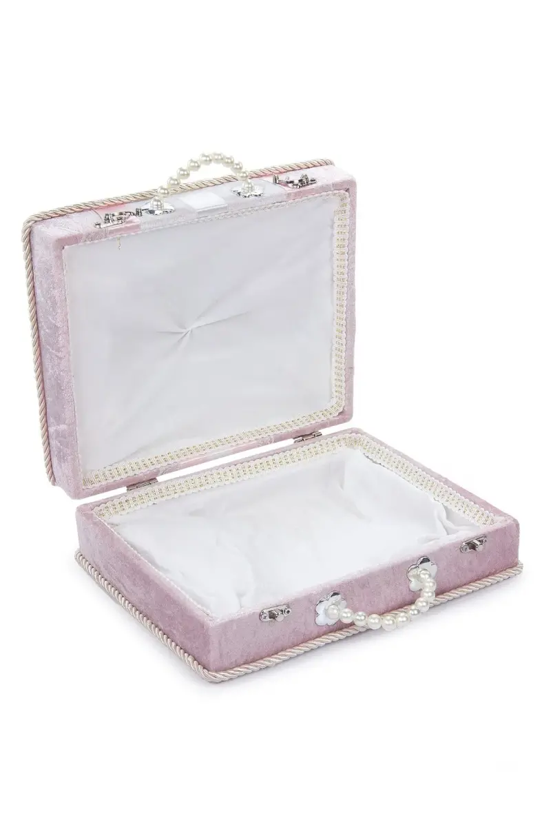 Dantel Süslemeli İnci Kulplu Çeyizlik Gelin Bohça Sandık - Pembe - 2