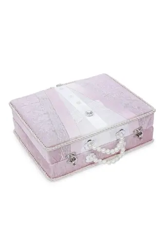 Dantel Süslemeli İnci Kulplu Çeyizlik Gelin Bohça Sandık - Pembe - 4