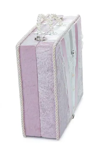 Dantel Süslemeli İnci Kulplu Çeyizlik Gelin Bohça Sandık - Pembe - 6