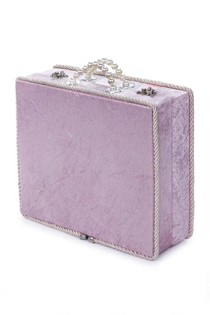 Dantel Süslemeli İnci Kulplu Çeyizlik Gelin Bohça Sandık - Pembe - 7