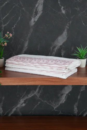 Dantelli Güpürlü Lüks %100 Pamuk Çeyizlik 6 lı El Yüz Havlu Seti 40X70 - Pembe - 4400 - 7