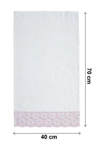 Dantelli Güpürlü Lüks %100 Pamuk Çeyizlik 6 lı El Yüz Havlu Seti 40X70 - Pembe - 4400 - 8