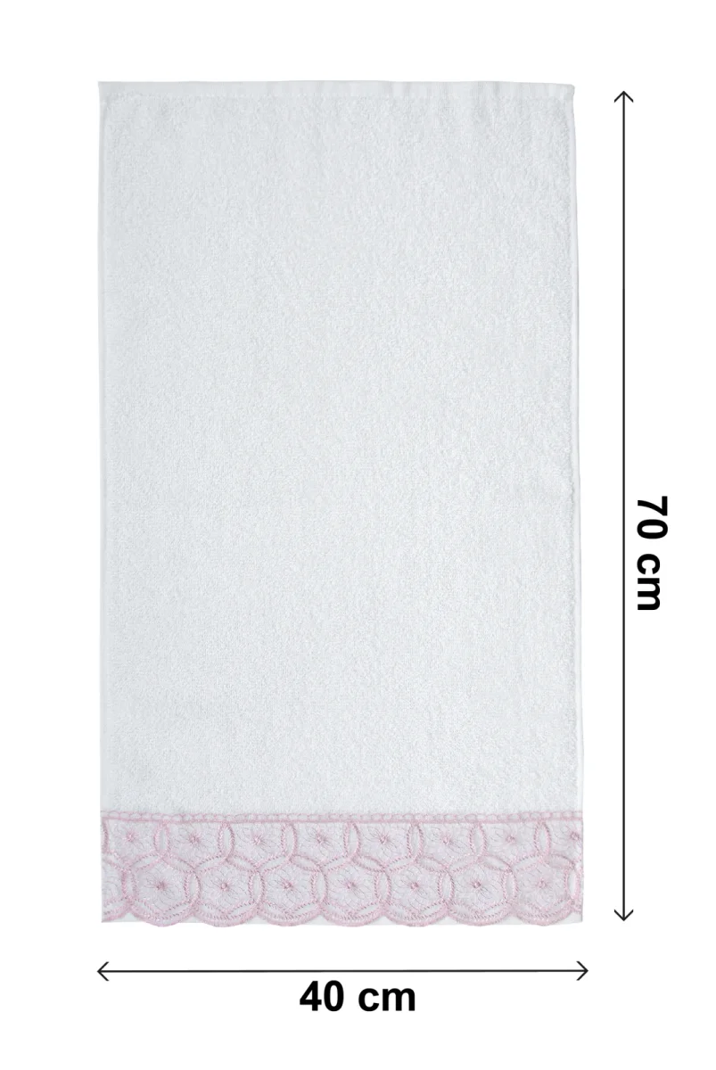 Dantelli Güpürlü Lüks %100 Pamuk Çeyizlik 6 lı El Yüz Havlu Seti 40X70 - Pembe - 4400 - 8