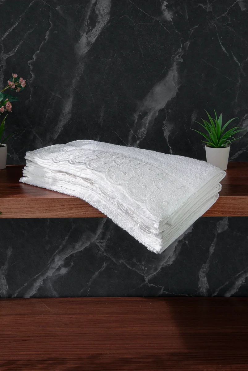 Dantelli Güpürlü Lüks %100 Pamuk Çeyizlik 6 lı El Yüz Havlu Seti 40X70 - Beyaz - 4400 - 5