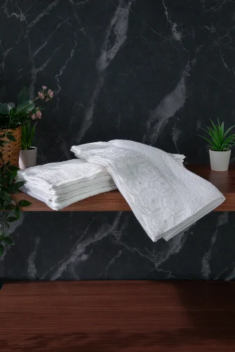 Dantelli Güpürlü Lüks %100 Pamuk Çeyizlik 6 lı El Yüz Havlu Seti 40X70 - Beyaz - 4400 - 6