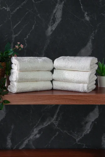 Dantelli Güpürlü Lüks %100 Pamuk Çeyizlik 6 lı El Yüz Havlu Seti 40X70 - Beyaz - 4400 - 3