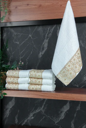 Dantelli Güpürlü Lüks %100 Pamuk Çeyizlik 6 lı El Yüz Havlu Seti 40X70 - Sarı - 4400 