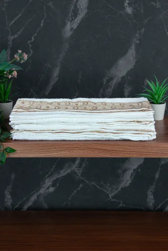 Dantelli Güpürlü Lüks %100 Pamuk Çeyizlik 6 lı El Yüz Havlu Seti 40X70 - Sarı - 4400 - 4