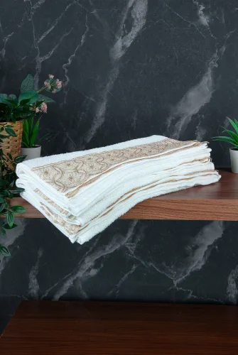 Dantelli Güpürlü Lüks %100 Pamuk Çeyizlik 6 lı El Yüz Havlu Seti 40X70 - Sarı - 4400 - 5