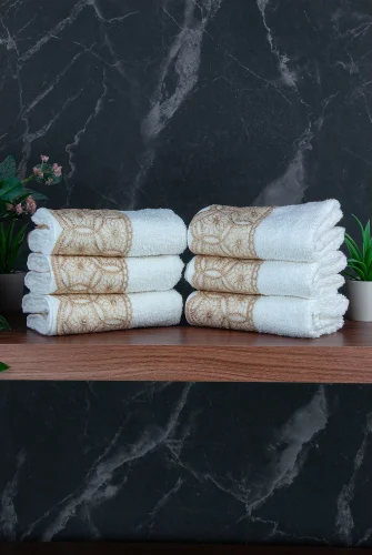 Dantelli Güpürlü Lüks %100 Pamuk Çeyizlik 6 lı El Yüz Havlu Seti 40X70 - Sarı - 4400 - 3