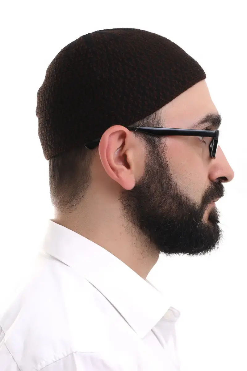 Dark Brown Winter Orlon Prayer Skull with Diamond Pattern Skullcap - 4