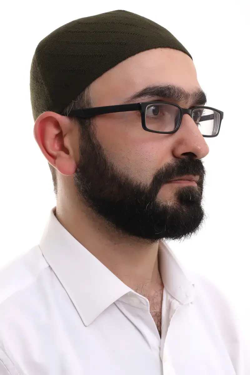 Dark Khaki Winter Cross Patterned Woven Skullcap - 6