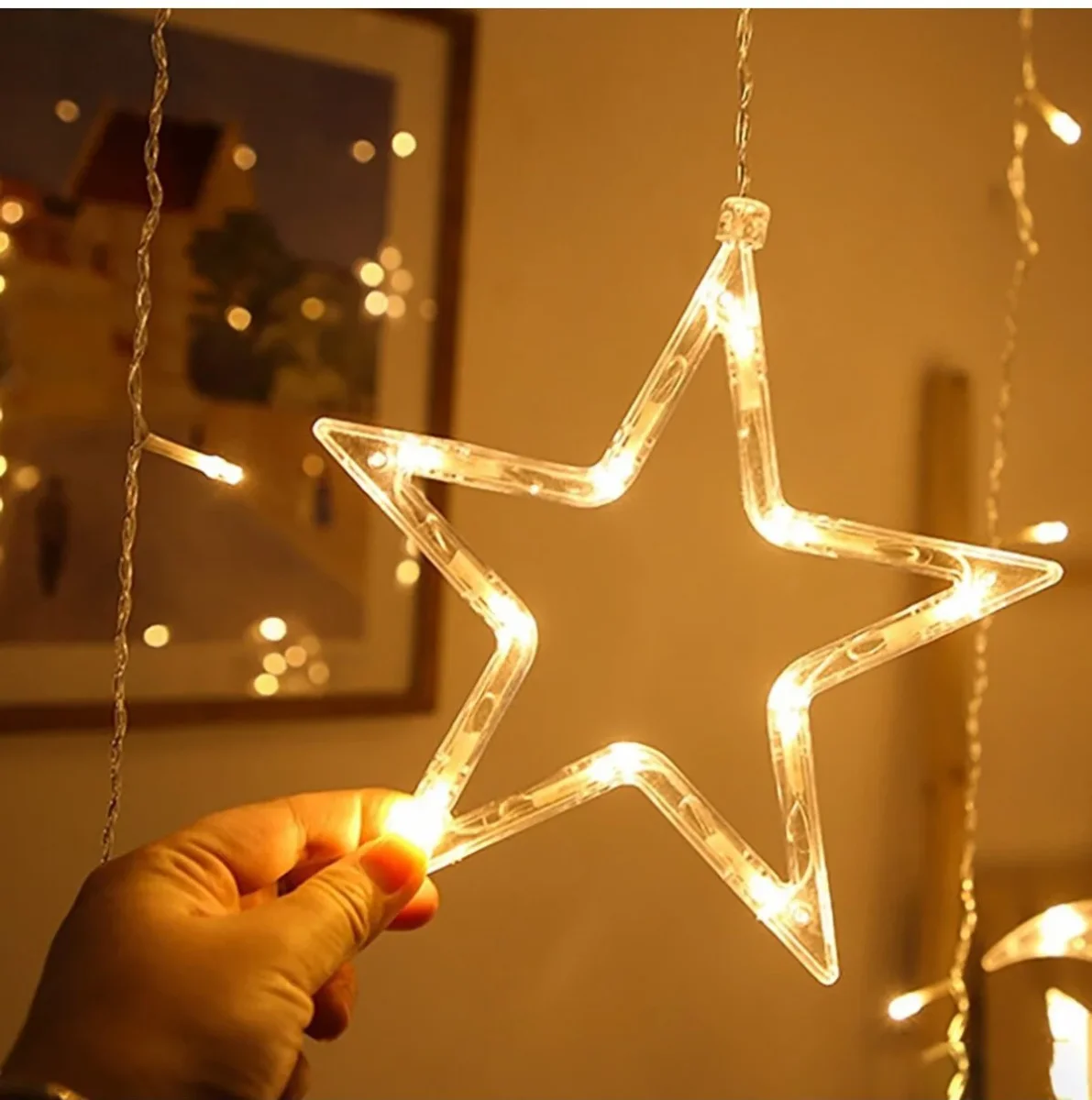 Dekoratif Ay Yıldız Perde LED Işık – 8 Fonksiyonlu Gün Işığı Ramazan Süslemesi - 2