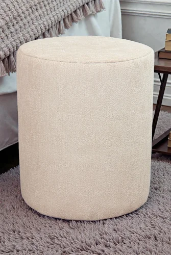 Dekoratif Silindir Puf – Ahşap İskeletli, Oturma ve Yatak Odası Pufu - Krem - (40x36 cm) - ihvanonline (1)