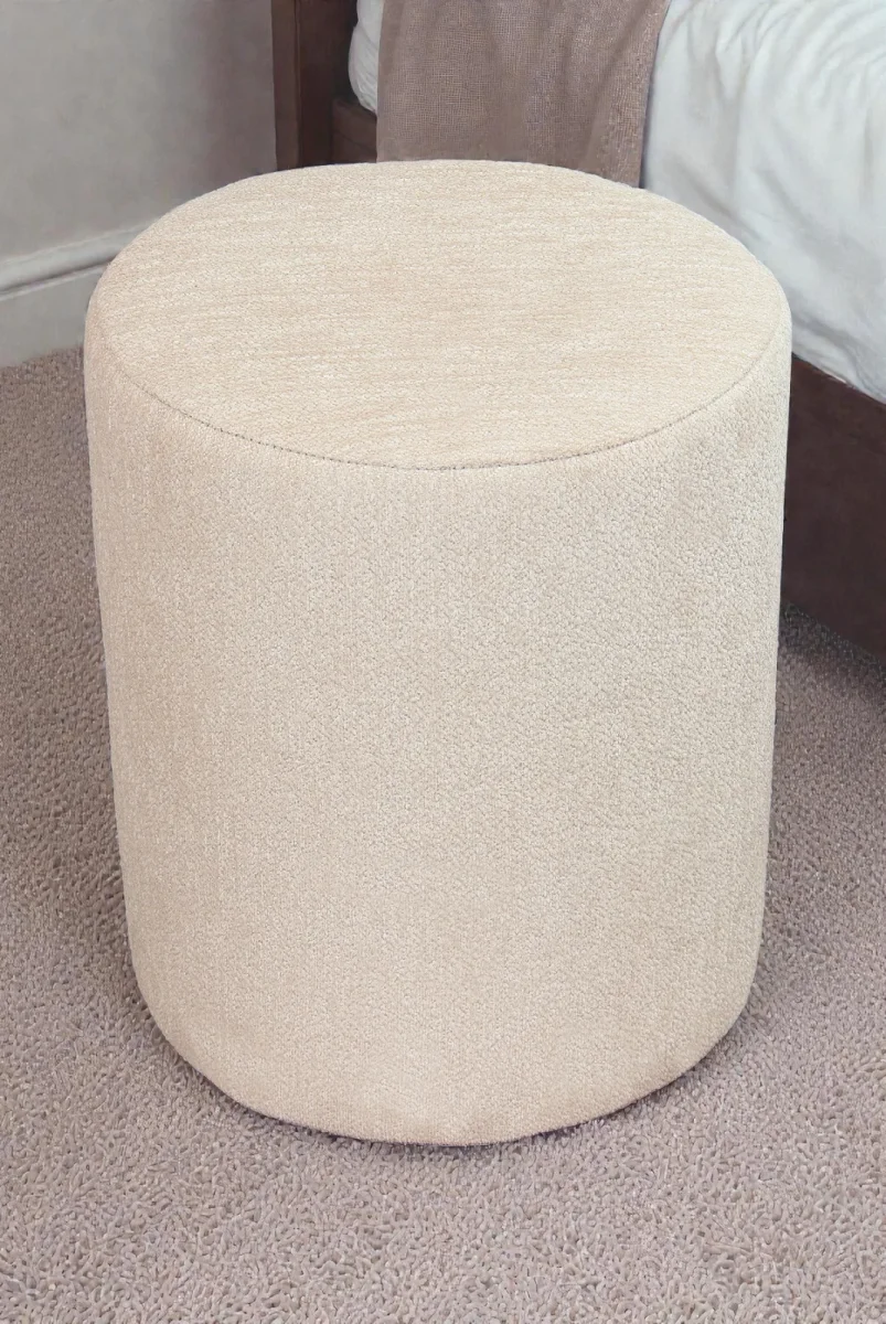 Dekoratif Silindir Puf – Ahşap İskeletli, Oturma ve Yatak Odası Pufu - Krem - (40x36 cm) - 6