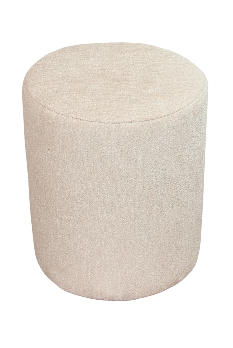 Dekoratif Silindir Puf – Ahşap İskeletli, Oturma ve Yatak Odası Pufu - Krem - (40x36 cm) - 7