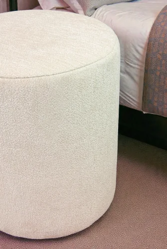 Dekoratif Silindir Puf – Ahşap İskeletli, Oturma ve Yatak Odası Pufu - Krem - (40x36 cm) - 8