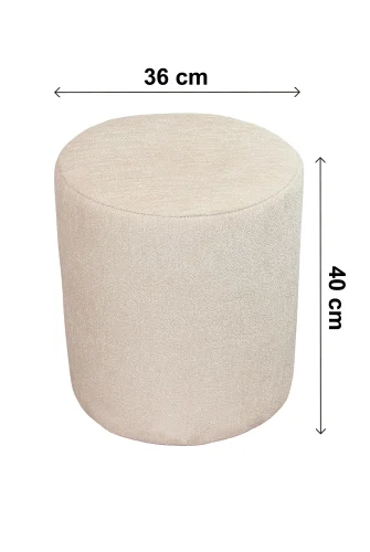 Dekoratif Silindir Puf – Ahşap İskeletli, Oturma ve Yatak Odası Pufu - Krem - (40x36 cm) - 10