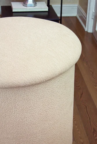 Dekoratif Silindir Sandıklı Puf – Çok Amaçlı Oturma ve Yatak Odası Pufu - Krem - (40x38 cm) - 5