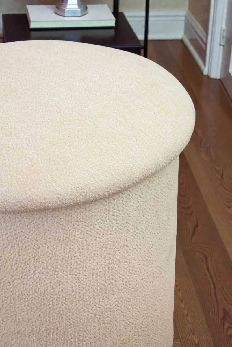 Dekoratif Silindir Sandıklı Puf – Çok Amaçlı Oturma ve Yatak Odası Pufu - Krem - (40x38 cm) - 5