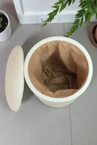 Dekoratif Silindir Sandıklı Puf – Çok Amaçlı Oturma ve Yatak Odası Pufu - Krem - (40x38 cm) - 6