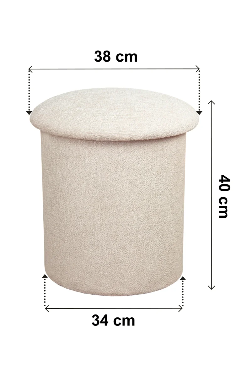 Dekoratif Silindir Sandıklı Puf – Çok Amaçlı Oturma ve Yatak Odası Pufu - Krem - (40x38 cm) - 7