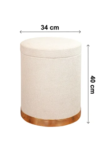 Dekoratif Silindir Sandıklı Varaklı Puf – Çok Amaçlı Oturma ve Yatak Odası Pufu - Krem - (40x34 cm) - 7