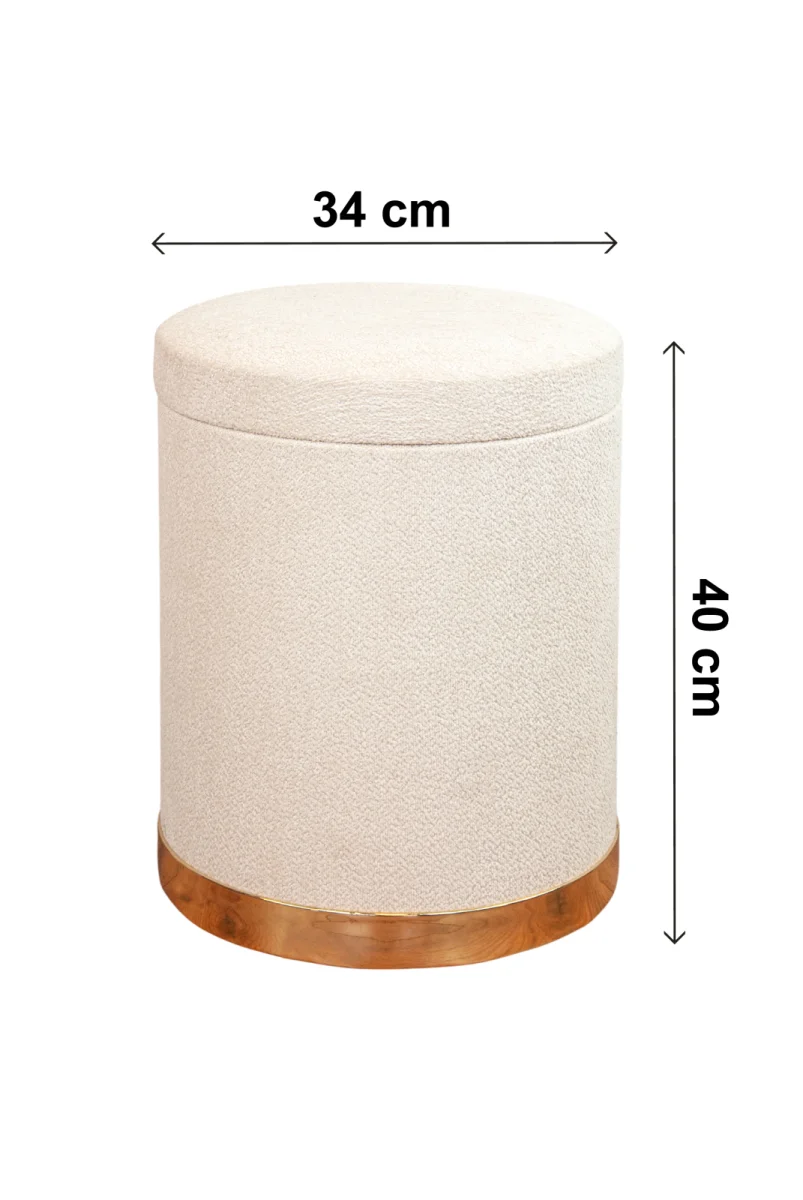 Dekoratif Silindir Sandıklı Varaklı Puf – Çok Amaçlı Oturma ve Yatak Odası Pufu - Krem - (40x34 cm) - 7