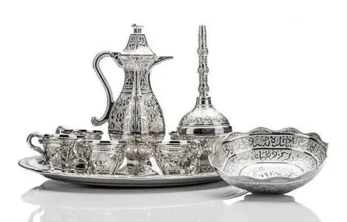 Dekoratif Tas Güldanlık Takımı - Ebruli (Tas Güldanlık) - 7115 - 1